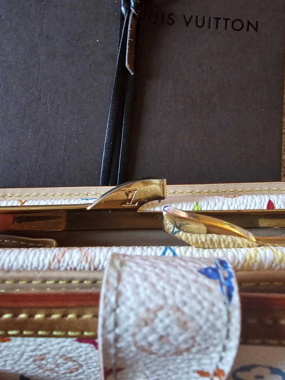 Louis Vuitton White Multicolor Monogram Compact Wallet with Brown Trim - Picture 4 of 9